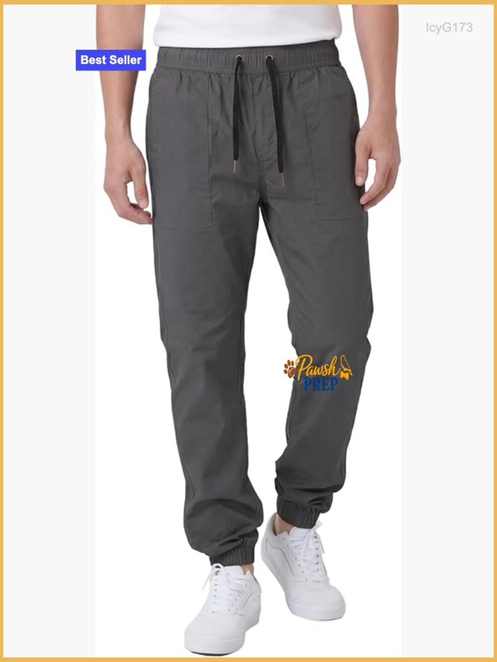 Chino Joggers with Deep Pockets Elastic Waist Cuffed Ankle